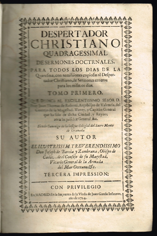 DESPERTADOR Christiano Quadragessimal de Sermones Doctrnales... (tomo primero)